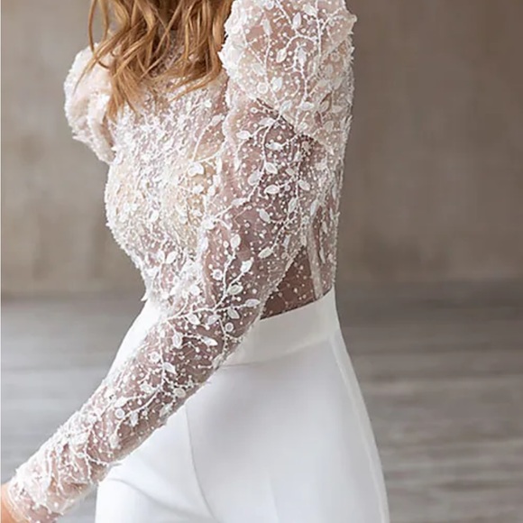 White & Lace Jumpsuit / Pantsuit - Picture 2 of 5